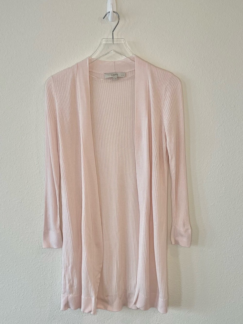 LOFT Pale Pink Open-Front Ribbed Cardigan